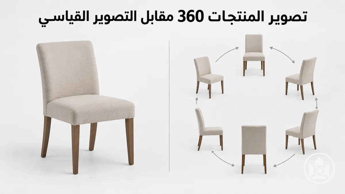 منتج للتجارة الإلكترونية معروض كلقطة ثابتة قياسية وتسلسل صور بزاوية 360 درجة