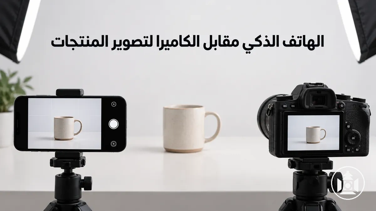 هاتف ذكي وكاميرا مخصصة مستخدمان جنبًا إلى جنب لتصوير منتجات التجارة الإلكترونية