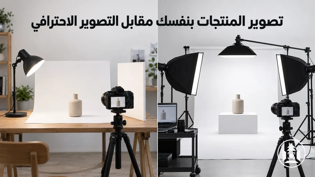 إعدادان لتصوير منتجات التجارة الإلكترونية: إعداد ذاتي وآخر احترافي للمقارنة