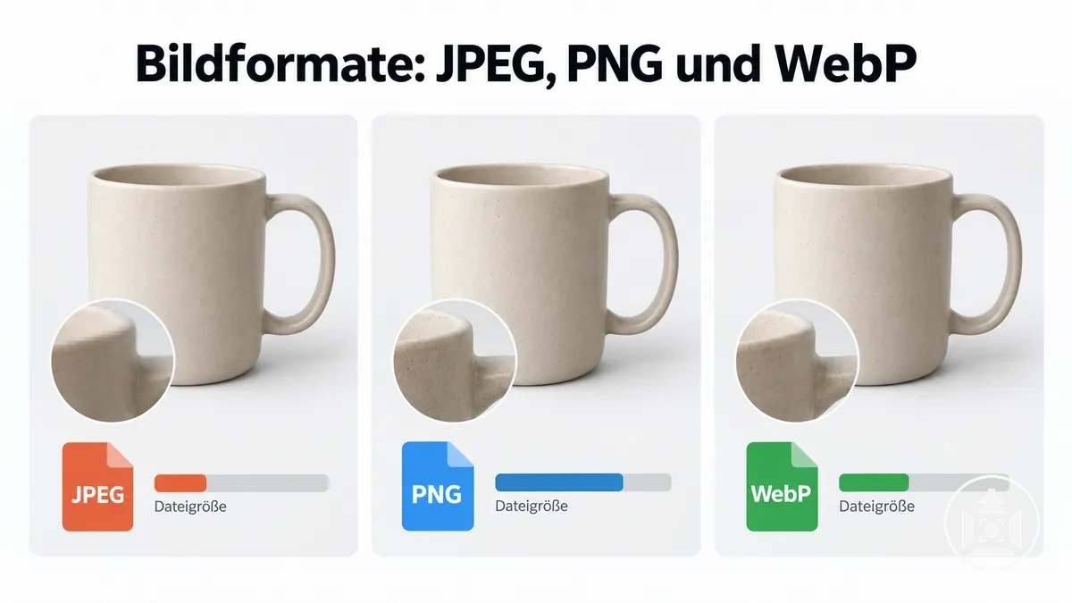 JPEG-, PNG- und WebP-Formate für E-Commerce-Produktbilder im Vergleich nach Qualität und Dateigröße