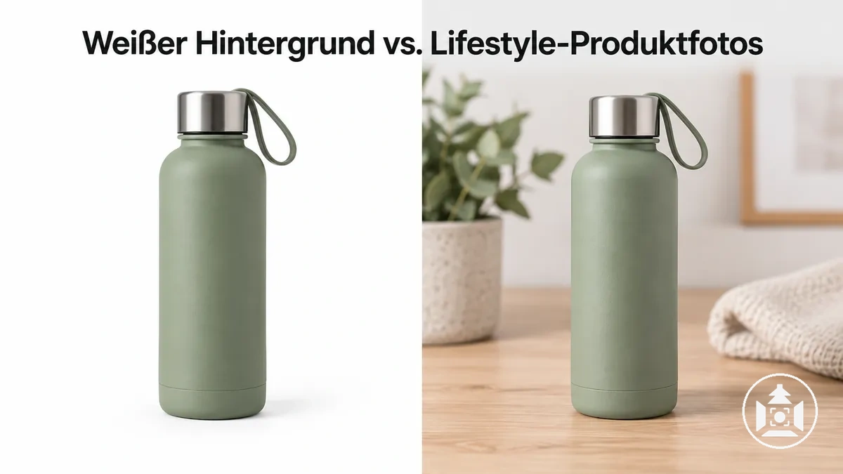 Dasselbe E-Commerce-Produkt vor weißem Hintergrund und in einer Lifestyle-Umgebung