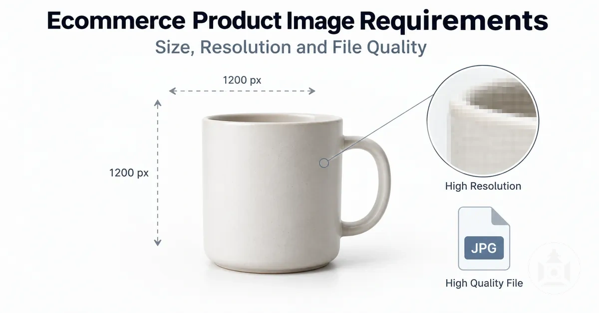 Ecommerce product image showing size, resolution and file quality requirements