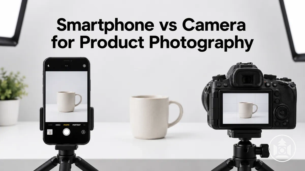Smartphone and dedicated camera used side by side for ecommerce product photography