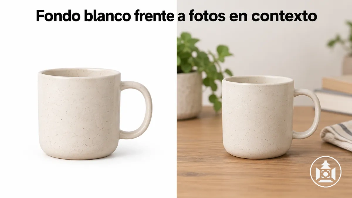 El mismo producto para ecommerce sobre fondo blanco y fotografiado en un escenario de uso