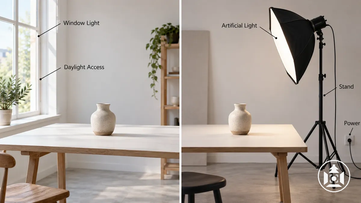 Montajes de fotografía de producto con luz de ventana y una luz artificial básica con soporte