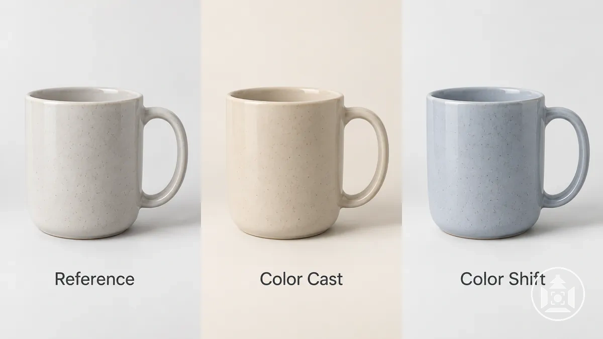 Fotos de producto para ecommerce que muestran una referencia neutra, una dominante de color y una desviación del color del producto