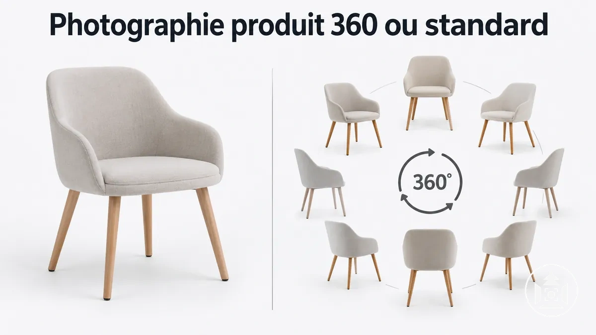 Produit e-commerce présenté en photo standard et en séquence d’images à 360 degrés