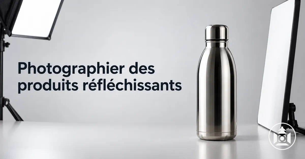 Produit e-commerce réfléchissant photographié avec des reflets contrôlés et une lumière diffusée