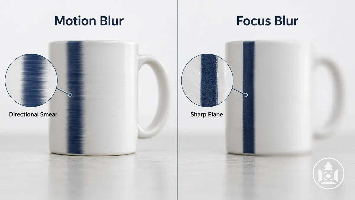 Comparaison du flou de mouvement et du flou de mise au point dans les photos de produit par l’étirement des bords et le plan de netteté