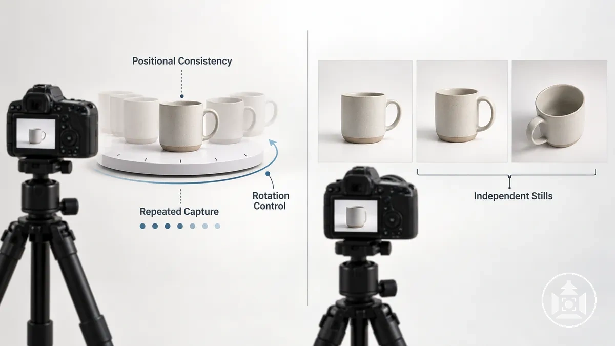 Positions de capture rotatives cohérentes du produit à côté de captures fixes composées indépendamment