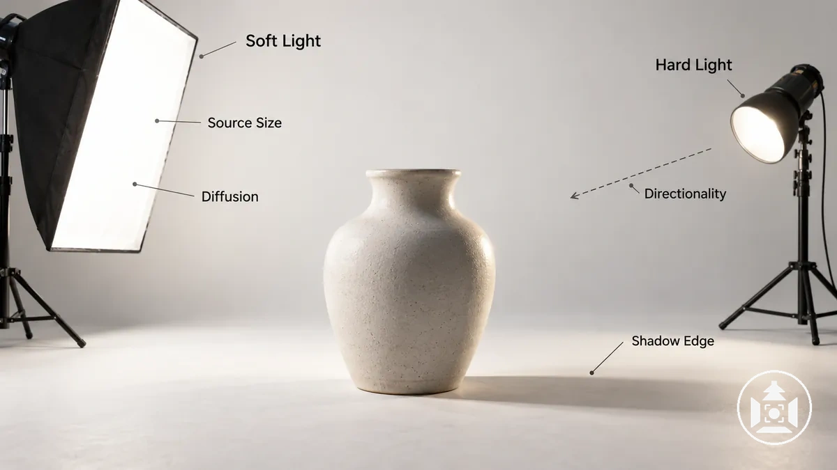 Éclairage de photographie de produit montrant les différences de douceur, de contraste, de directionnalité et de caractère des ombres