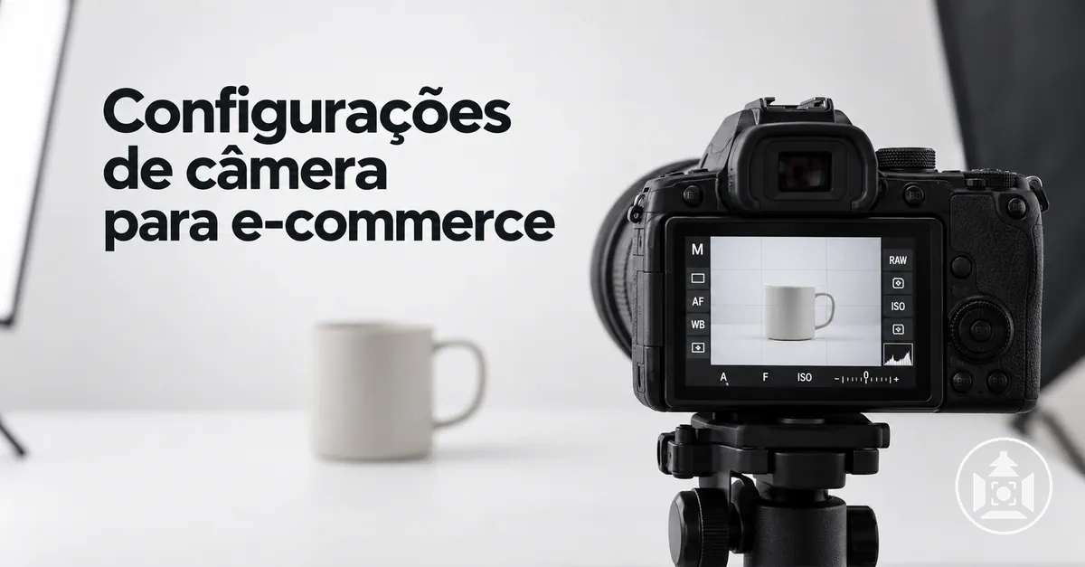 Configurações de câmera exibidas durante uma sessão de fotografia de produto para e-commerce