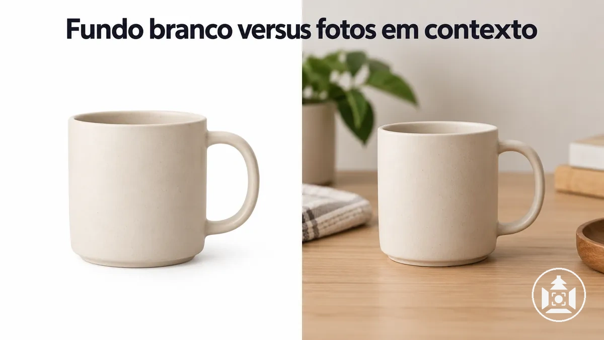 O mesmo produto para e-commerce sobre fundo branco e fotografado em um ambiente de uso