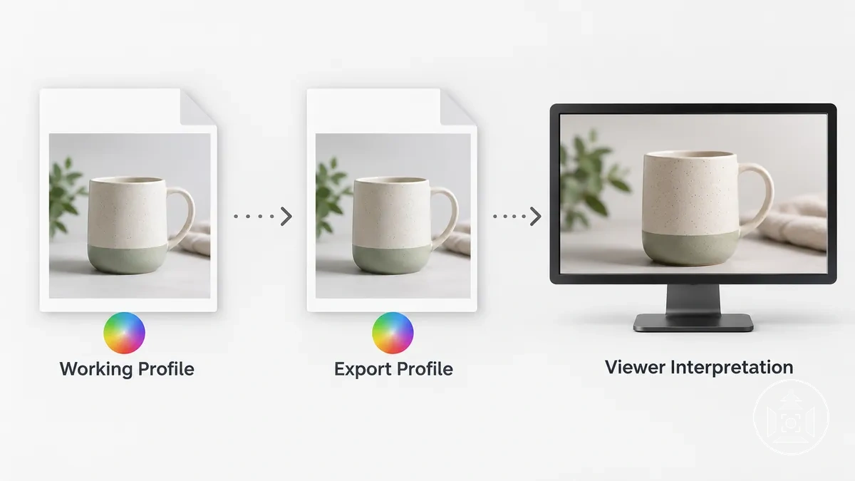 Exemplo de imagem de produto editada e exportada mostrando gerenciamento de perfil de cor e possível alteração de cor