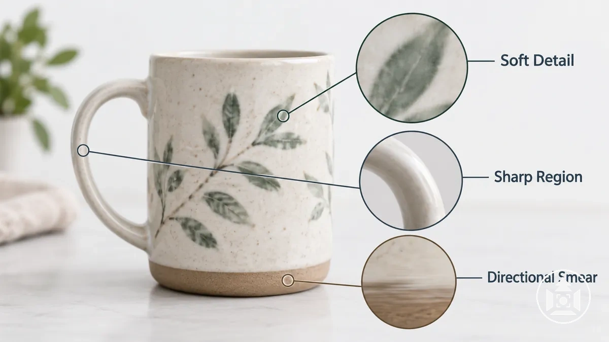 İşlem öncesi bulanıklığı gösteren, açıklamalı yumuşak ayrıntıya sahip orijinal ürün fotoğrafı
